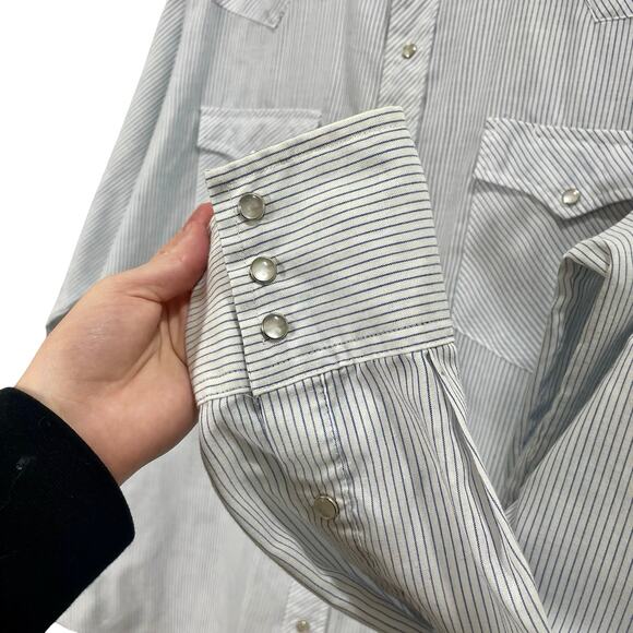 Vintage 70s Roebucks Western Striped Pearl-Snap Button Long Sleeve Shirt - Picture 4 of 8